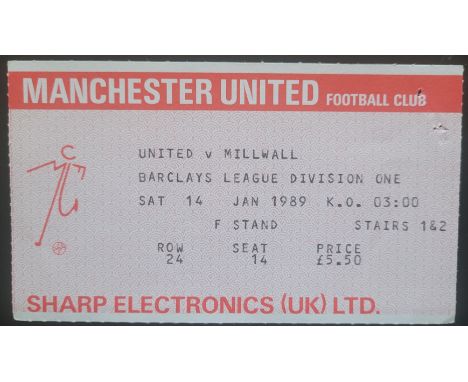 1988-89 MANCHESTER UNITED V MILLWALL TICKET
Staple holes
Ref DER