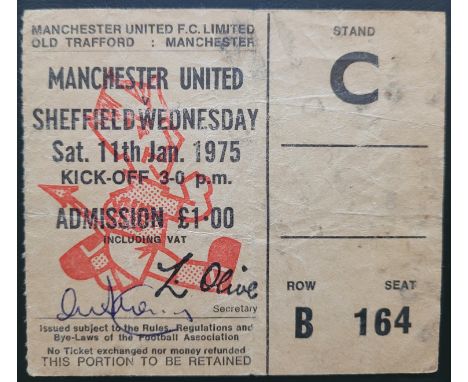 1974-75 MANCHESTER UNITED V SHEFFIELD WEDNESDAY TICKET
Slight folds &amp; slight marks
Ref DER