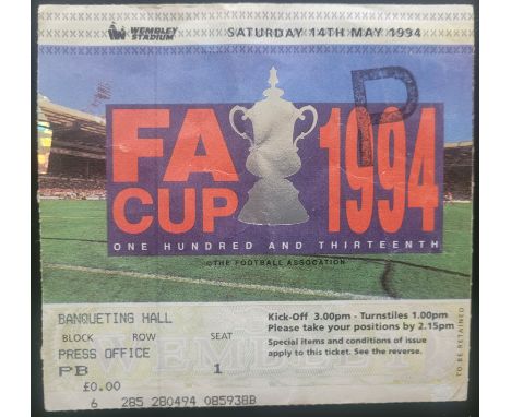 1994 MANCHESTER UNITED V CHELSEA FA CUP FINAL TICKET
Rare Press Box Ticket, slight fold
Ref DER