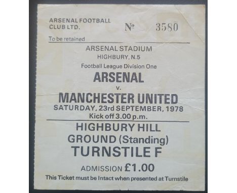 1978-79 ARSENAL V MANCHESTER UNITED TICKET
Slight folds
Ref DER