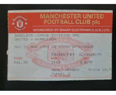 1991-92 MANCHESTER UNITED V WIMBLEDON TICKET
Ref DER