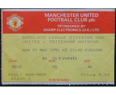 1990-91 MANCHESTER UNITED V TOTTENHAM HOTSPUR TICKET
Slight fold
Ref DER