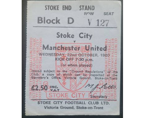 1980-81 STOKE CITY V MANCHESTER UNITED TICKET
Very slight fold
Ref DER