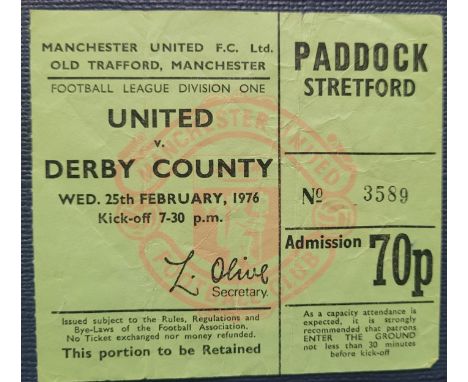 1975-76 MANCHESTER UNITED V DERBY COUNTY TICKET
Slight folds
Ref SM