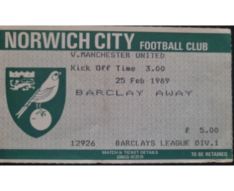 1988-89 NORWICH CITY V MANCHESTER UNITED TICKET
Ref DER