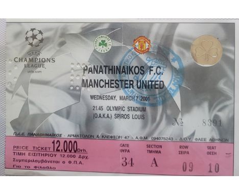 2000-01 PANATHINAIKOS V MANCHESTER UNITED CHAMPIONS LEAGUE TICKET
Good condition with slight fold
Ref DER