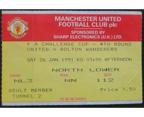 1990-91 MANCHESTER UNITED V BOLTON WANDERERS FA CUP 4TH ROUND TICKET
Slight folds
Ref DER