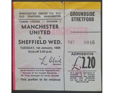 1984-85 MANCHESTER UNITED V SHEFFIELD WEDNESDAY TICKET
Slight fold &amp; small tear
Ref DER