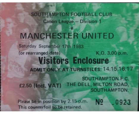 1983-84 SOUTHAMPTON V MANCHESTER UNITED TICKET
Slight folds&nbsp;
Ref DER