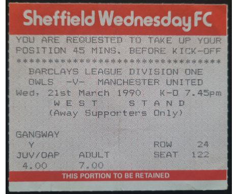 1989-90 SHEFFIELD WEDNESDAY V MANCHESTER UNITED TICKET
Ref DER