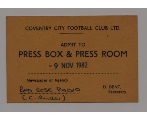 1982/83 LEAGUE CUP COVENTRY CITY V BURNLEY PRESS TICKET
Ref. TM. 
