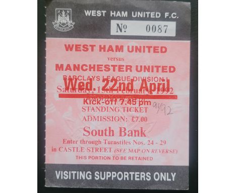 1991-92 WEST HAM V MANCHESTER UNITED TICKET
Ref DER