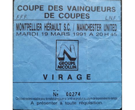 1991 MONTPELLIER V MANCHESTER UNITED ECWC TICKET
Good condition with slight fold
Ref DER