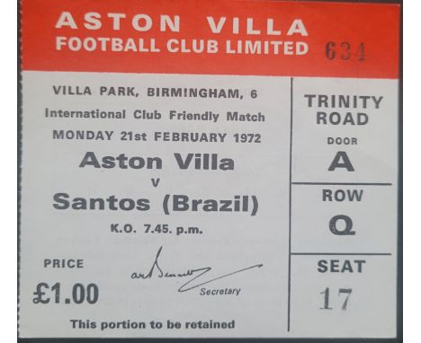 1972 ASTON VILLA V SANTOS ( PELE PLAYING ) FRIENDLY MATCH TICKET&nbsp;
Ref G