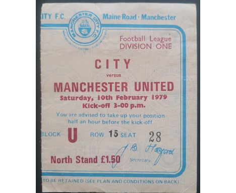 1978-79 MANCHESTER CITY V MANCHESTER UNITED TICKET
Slight folds
Ref DER