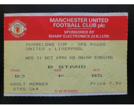 1990-91 MANCHESTER UNITED V LIVERPOOL LEAGUE CUP TICKET
Very slight fold
Ref DER