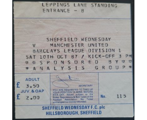 1987-88 SHEFFIELD WEDNESDAY V MANCHESTER UNITED TICKET
Ref DER
