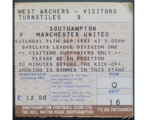 1991-92 SOUTHAMPTON V MANCHESTER UNITED TICKET
Ref DER