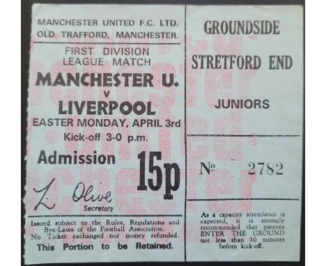 1971-72 MANCHESTER UNITED V LIVERPOOL TICKET
Slight folds
Ref DER