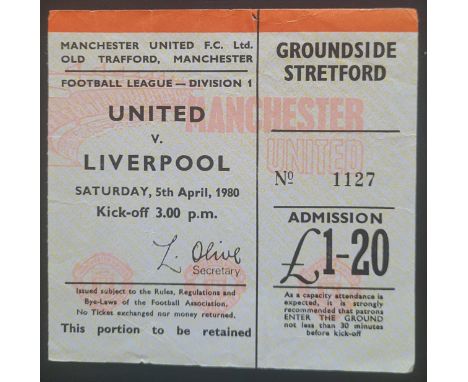 1979-80 MANCHESTER UNITED V LIVERPOOL TICKET
Small nick on top edge
Ref DER