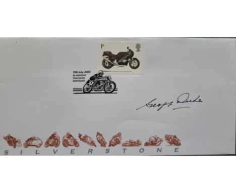 MOTORCYCLE RACING SILVERSTONE LIMITED EDITION POSTAL COVER AUTOGRAPHED BY GEOFF DUKE
Geoffrey Ernest Duke OBE (29 March 1923 