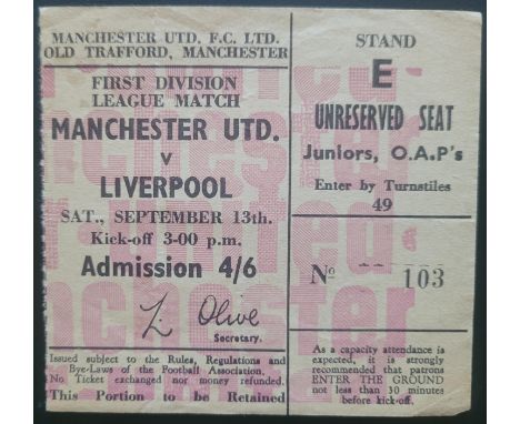 1969-70 MANCHESTER UNITED V LIVERPOOL TICKET
Slight fold
Ref DER