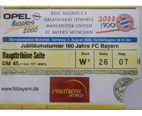 2000 BAYERN MUNICH V MANCHESTER UNITED OPEL MASTERS TOURNAMENT PLAYED IN GERMANY TICKET
Very slight fold &amp; corner clipped