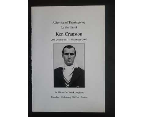 CRICKET KEN CRANSTON FUNERAL ORDER OF SERVICE
Kenneth Cranston (20 October 1917 – 8 January 2007) was an English amateur cric