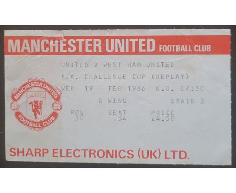 1985-86 MANCHESTER UNITED V WEST HAM FA CUP 5TH ROUND REPLAY TICKET
Slight fold
Ref DER