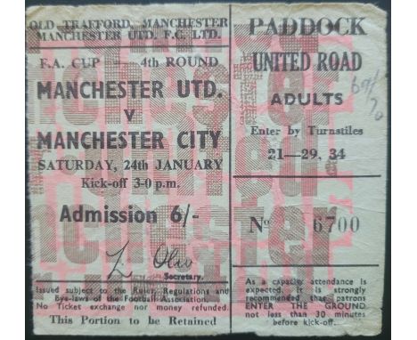 1969-70 MANCHESTER UNITED V MANCHESTER CITY FA CUP 4TH ROUND&nbsp; TICKET
Folds
Ref DER