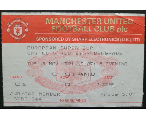 1991 MANCHESTER UNITED V RED STAR BELGRADE EUROPEAN SUPER CUP FINAL TICKET
Folds &amp; sltaple holes
Ref DER