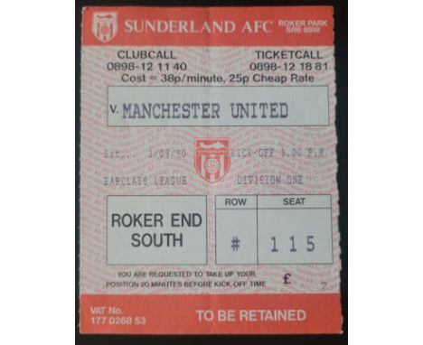 1990-91 SUNDERLAND V MANCHESTER UNITED TICKET
Ref DER