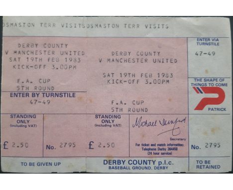 1982-83 DERBY COUNTY V MANCHESTER UNITED UNUSED TICKET
Slight marks
Ref DER