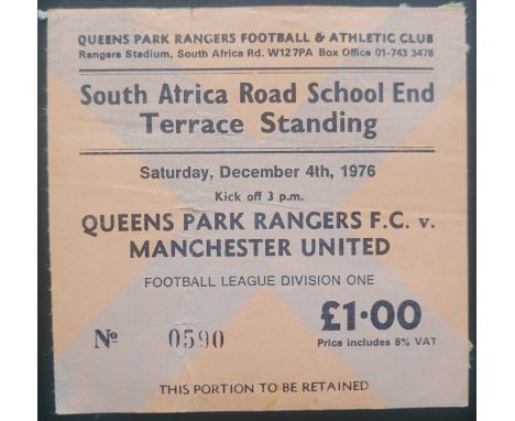 1976-77 QUEENS PARK RANGERS V MANCHESTER UNITED TICKET
Some paper residue on back of ticket where removed from scrapbook
Ref 