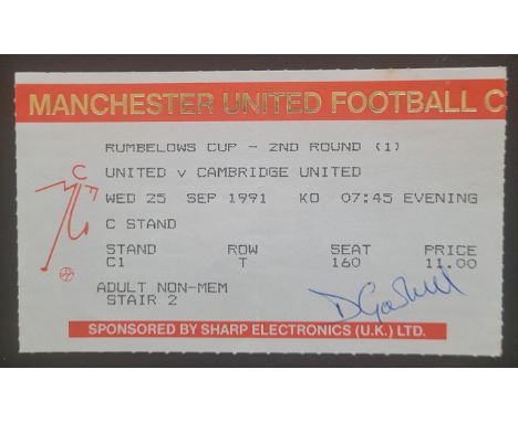 1991-92 MANCHESTER UNITED V CAMBRIDGE UNITED LEAGUE CUP TICKET
Slight fold
Ticket autographed
Ref DER