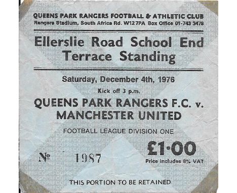 1978-79 QUEENS PARK RANGERS V MANCHESTER UNITED TICKET
Tape marks on corners &amp; slight folds
Ref SM