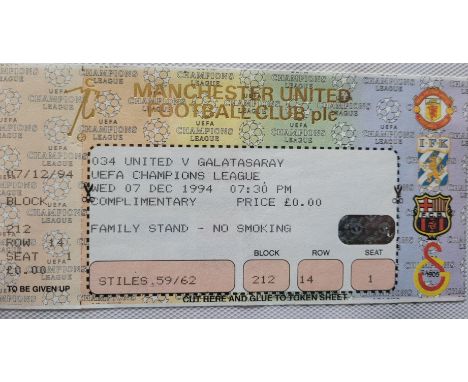 1994-95 MANCHESTER UNITED V GALATASARAY CHAMPIONS LEAGUE UNUSED TICKET
Good condition
Ref DER