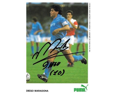 DIEGO MARADONA AUTOGRAPHED PUMA PROMOTIONAL CARD
Postcard size with original signature&nbsp;
Ref DC