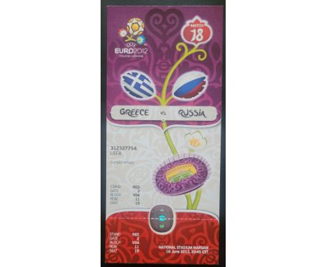 EURO 2012 GREECE V RUSSIA UNUSED TICKET
Ref SM