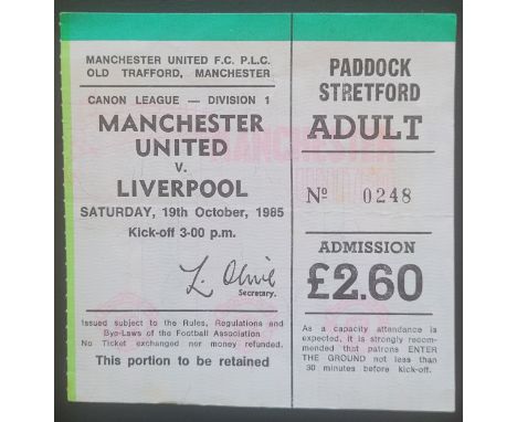 1985-86 MANCHESTER UNITED V LIVERPOOL TICKET
Slight fold
Ref DER