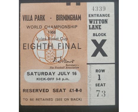 1966 WORLD CUP ARGENTINA&nbsp; V WEST GERMANY TICKET
Slight fold &amp; teams noted lightly in pencil
Ref BF