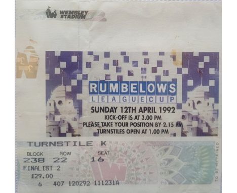 1992 NOTTINGHAM FOREST V MANCHESTER UNITED LEAGUE CUP FINAL TICKET
Very slight fold &amp; slight marks
Ref DER