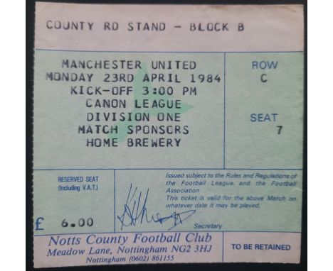 1983-84 NOTTS COUNTY V MANCHESTER UNITED TICKET
Ref DER