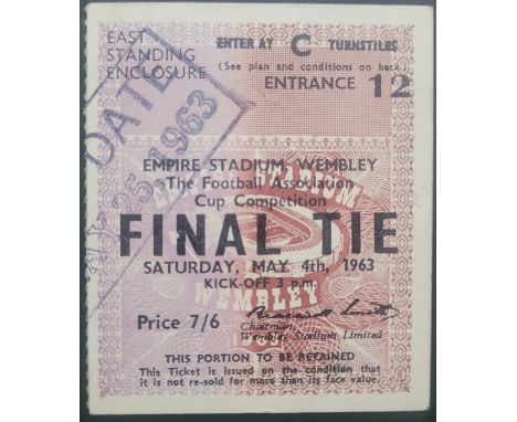 1963 FA CUP FINAL LEICESTER CITY V MANCHESTER UNITED TICKET
Good condition, Ticket printed with original Final date of 4th Ma