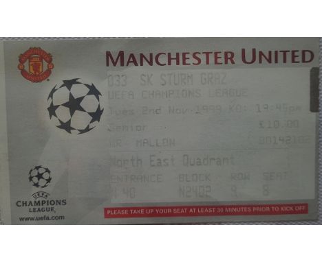 1999-2000 MANCHESTER UNITED V STURM GRAZ CHAMPIONS LEAGUE TICKET
Good condition
Ref DER