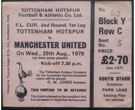 1979-80 TOTTENHAM HOTSPUR V MANCHESTER UNITED LEAGUE CUP TICKET
Very slight fold
Ref DER
