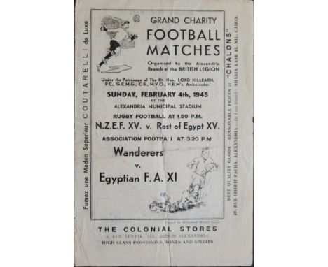 1944-45 ARMY V NEW ZEALAND RUGBY UNION &amp; ARMY V EGYPTIAN XI FOOTBALL
Played at the Alexandra Municipal Stadium Egypt
4 Pa