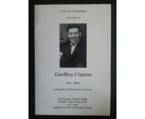 CRICKET GEOFFREY CLAYTON FUNERAL ORDER OF SERVICE
Geoffrey Clayton (3 February 1938 – 19 September 2018) was an English profe