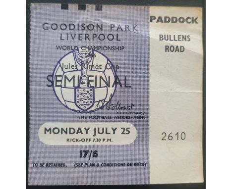 1966 WORLD CUP SEMI-FINAL&nbsp; WEST GERMANY V USSR TICKET
Slight folds
Ref BF