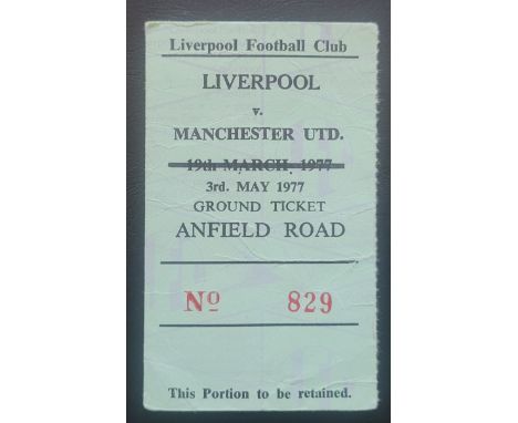 1976-77 LIVERPOOL V MANCHESTER UNITED TICKET
Slight fold
Ref DER